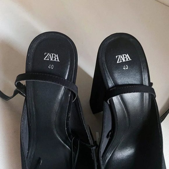 NWT Black Chunky Platform Nylon Ankle Wrap Closure heels 40 - Picture 9 of 11